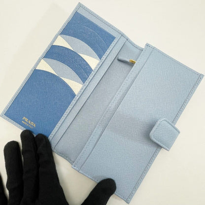Prada Saffiano Leather Wallet 1mv025 Sky Blue Bifold Long Wallet
