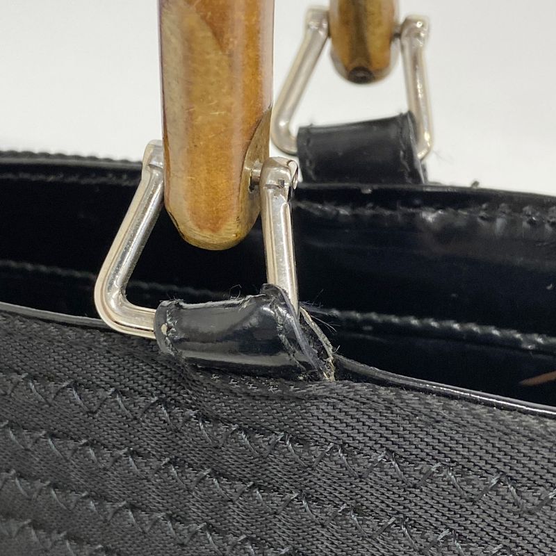 Gucci Handbag Bamboo 000 1998 0540 Nylon Black Silver Hardware Women