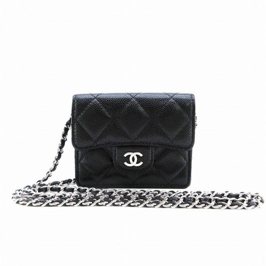 Chanel Chain Wallet Pouch Mini Matelasse Caviar Skin Black 30's Ladies Tnt