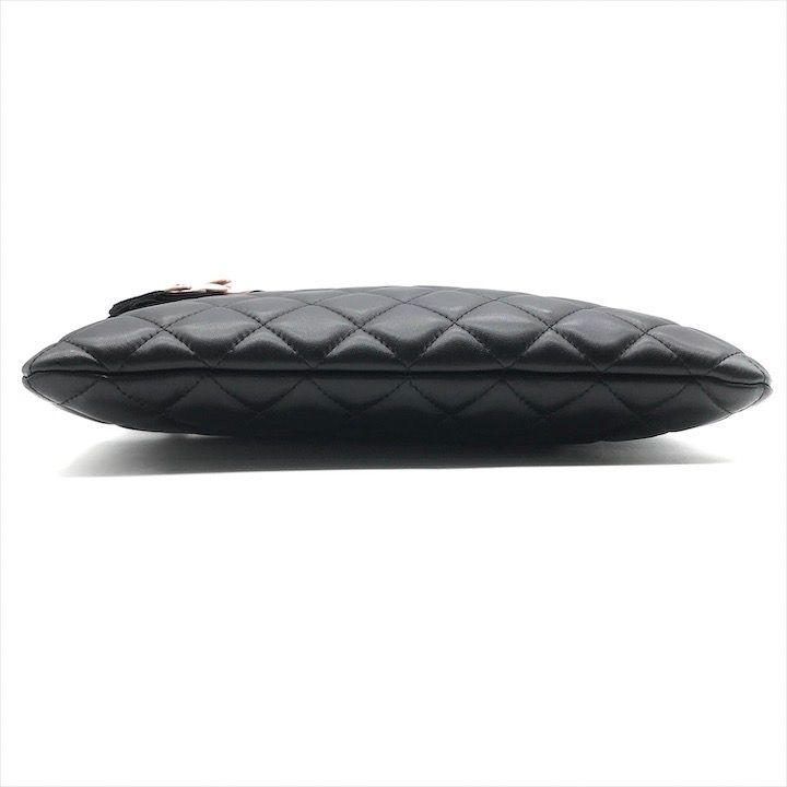 Chanel CC Logo Quilted Camellia Lambskin Clutch Black Pink Case