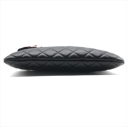 Chanel CC Logo Quilted Camellia Lambskin Clutch Black Pink Case