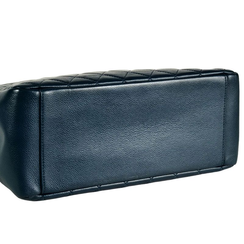 Chanel GST Chain Tote Bag Caviar Skin Blue Silver Hardware 17th Unit Coco Mark