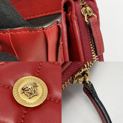 Versace Medusa Quilted Bifold Wallet Red Leather Round Zipper