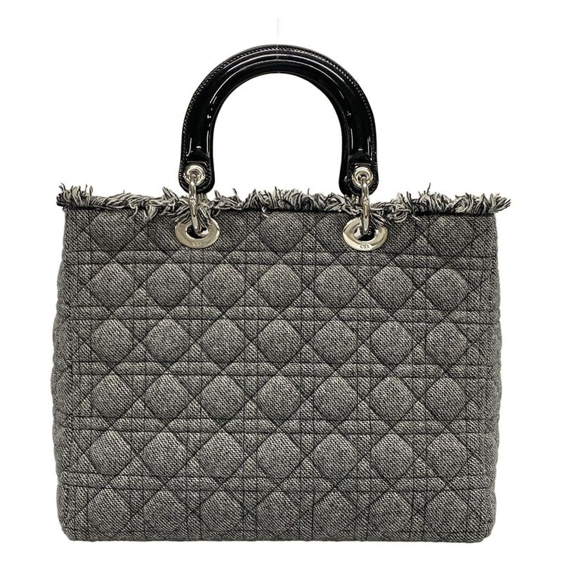 Dior/christian Dior Handbag Lady Dior Large Bag Gray And Black Wool Leather
