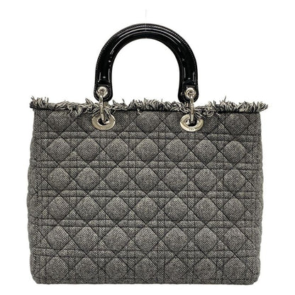Dior/christian Dior Handbag Lady Dior Large Bag Gray And Black Wool Leather