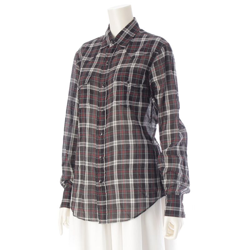 Saint Laurent 16 Cotton Check Western Long Sleeve Shirt Top Black XS