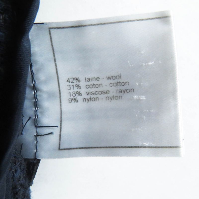 CHANEL 01P P17613 Wool Cotton Logo Plate Knee Length Tweed Skirt Navy Black 40