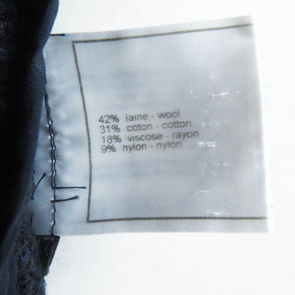 CHANEL 01P P17613 Wool Cotton Logo Plate Knee Length Tweed Skirt Navy Black 40