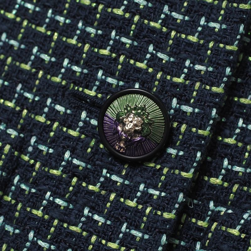 Chanel Skirt Suit Size 36 P56 P55 Lion Button Tweed Jacket Knee Length Skirt