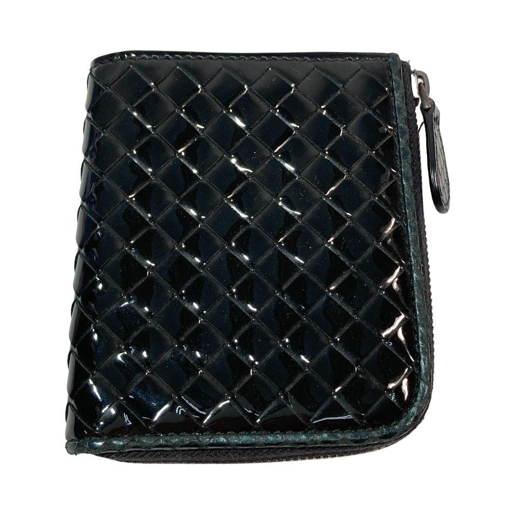 Bottega Veneta Intrecciato Round Zipper Wallet Black Enamel X