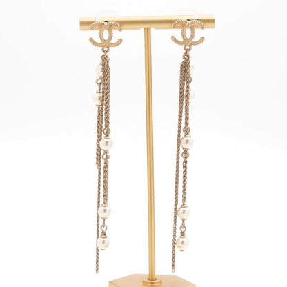 Chanel Earrings Earring Gold Coco Mark Chain Pearl