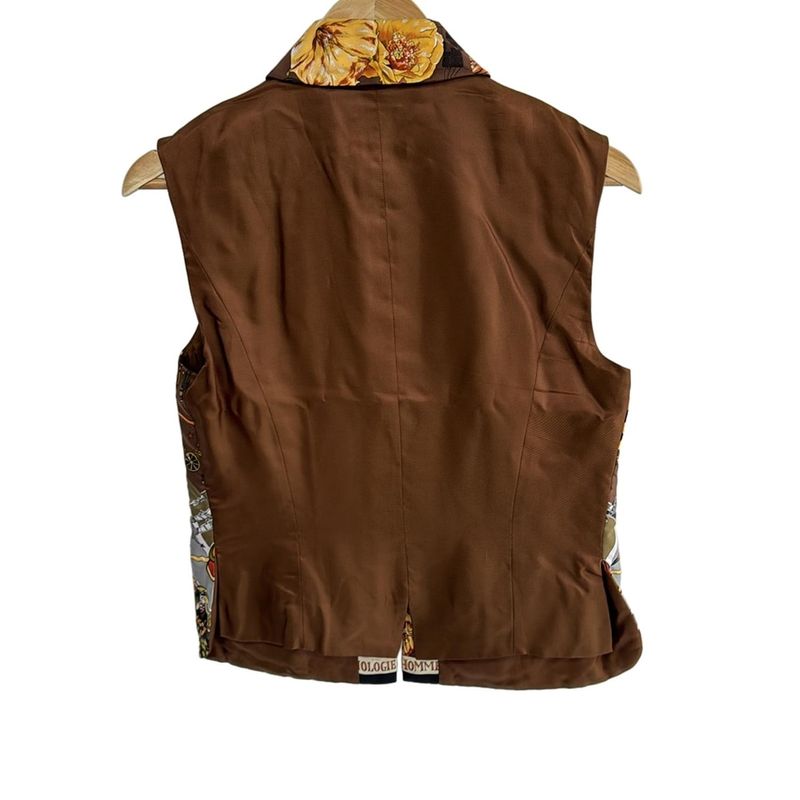 Hermes Vest Size 36 S Women's - Dark Brown And Gray And Multi Silk/zip Up/cotton