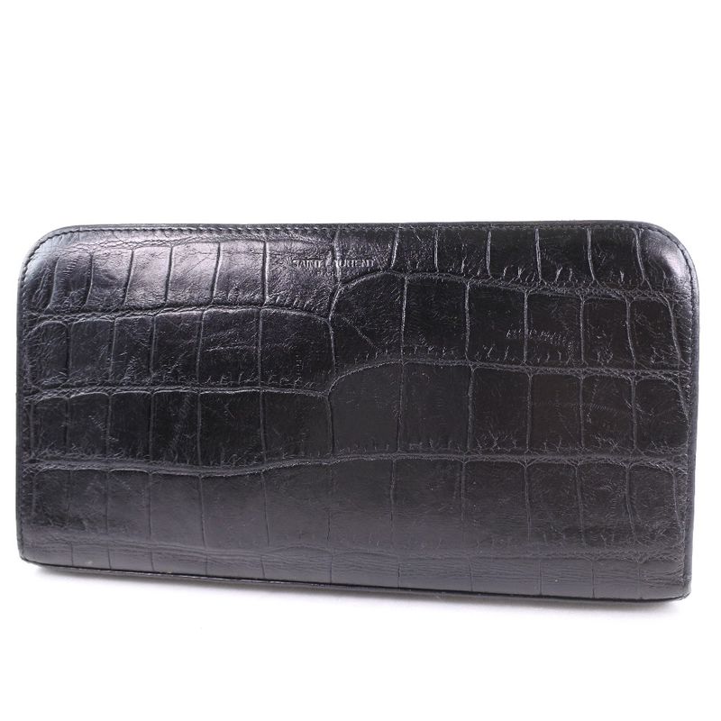 Saint Laurent Paris Round Zipper Shape Push 328558 Cs33e Calf Black Men's Long