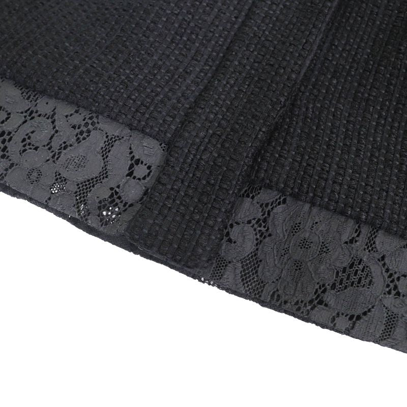 CHANEL P51026/p51112 Coco Button Lace Cotton Tweed Collarless Jacket Skirt