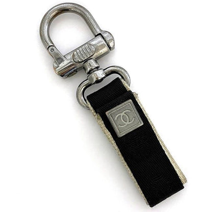 Chanel Key Ring Black Gray Silver