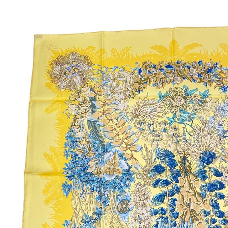 Hermes Scarf Silk Carre 90 None Man Island Plant L'lle Deserte Yellow With Box