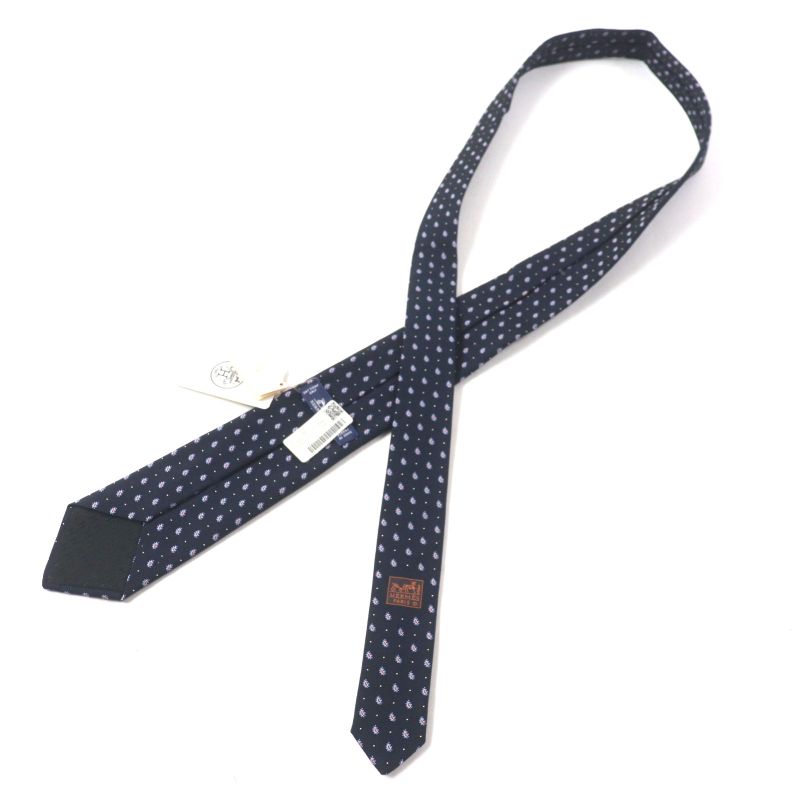  Hermes 2020 349289t 63% Silk Anthracite/ciel/orang Cravat Paisley Dot Tie
