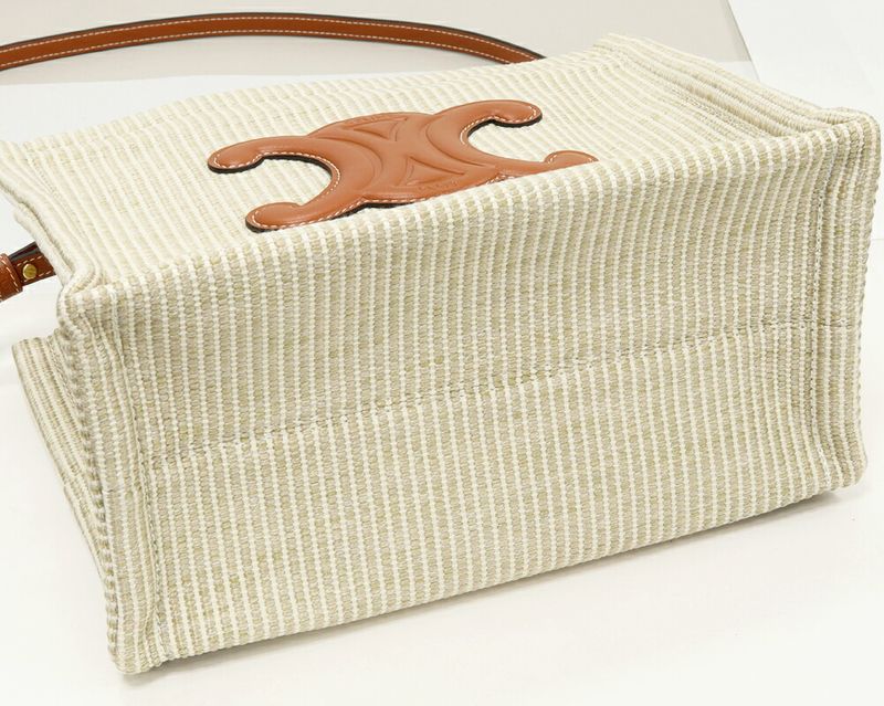 Celine Hand Tote Shoulder Bag Small Cabas Tais Canvas X Calfskin Beige X Ivory