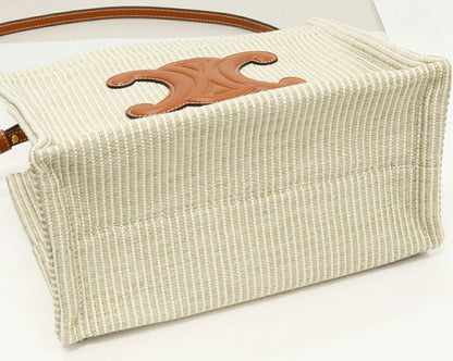 Celine Hand Tote Shoulder Bag Small Cabas Tais Canvas X Calfskin Beige X Ivory
