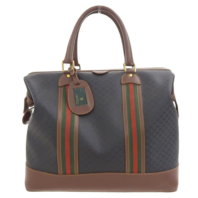 Gucci 90's Vintage Sherry Line Micro GG Jacquard Leather Box Calf Leather