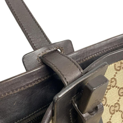 Gucci Tote Bag GG Pattern 106241 Dark Brown And Beige Leather