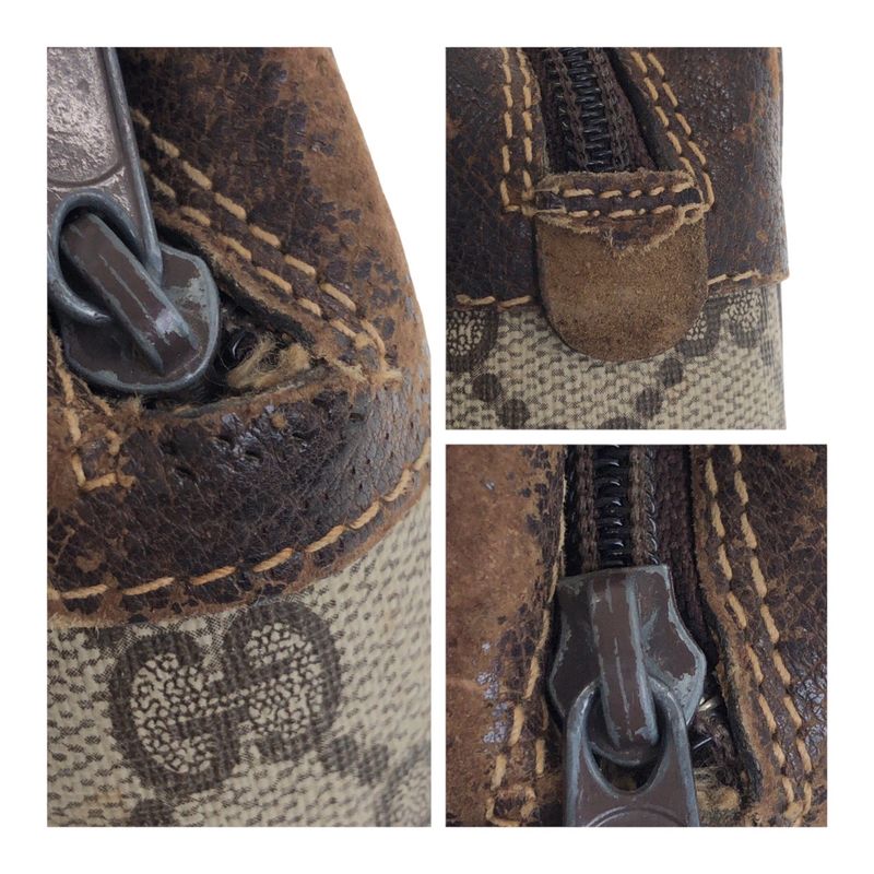 Gucci Vintage Sherry Line Old Gucci Beige Gold Hardware GG Supreme Canvas/leathe