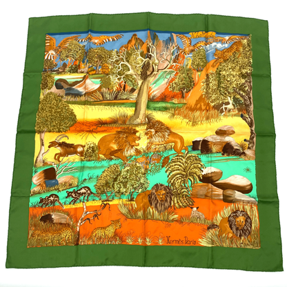 Hermes Carre 90 Nuba Mountain Nuba Mountain Scarf 100% Green Silk