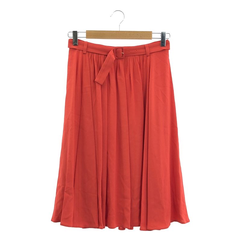 Prada - Belt Pleated Flared Skirt - 40 - Red - Women