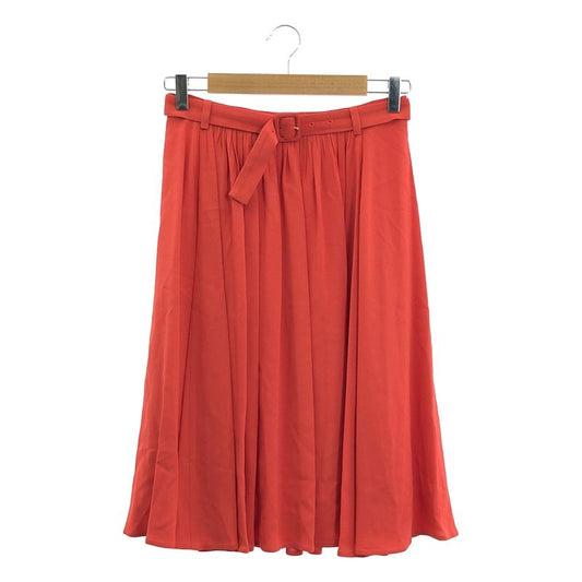 Prada - Belt Pleated Flared Skirt - 40 - Red - Women