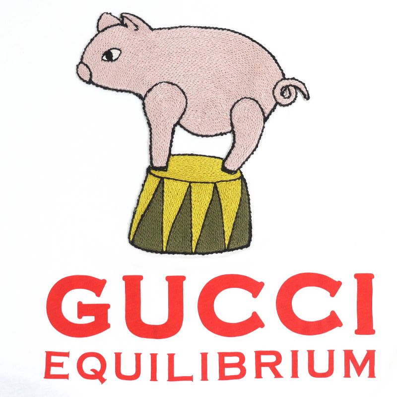 Gucci 615044 100% Cotton Equilibrium Pig Embroidery Crew Neck Short Sleeve