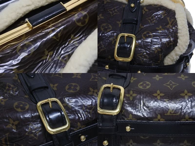 Louis Vuitton Monogram Shearling Storm Handbag Brown Patent Leather Sheepskin — view 8
