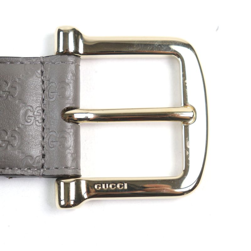 Gucci 281548 Leather Micro Guccissima Logo Engraved Belt Gray Gold Hardware