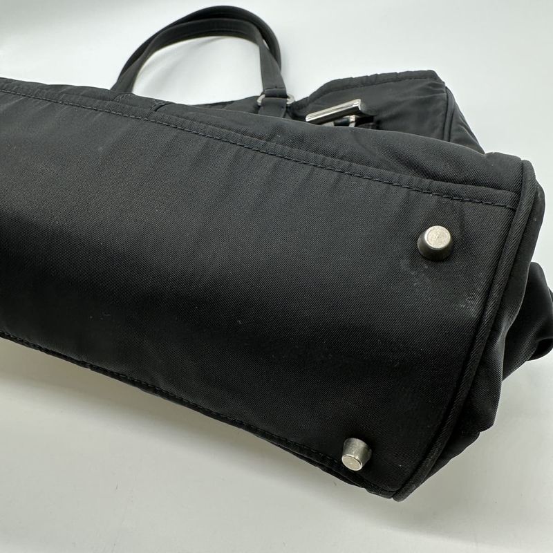 Prada Tote Handbag Black Nylon Tessuto Women Men Fashion Vintage