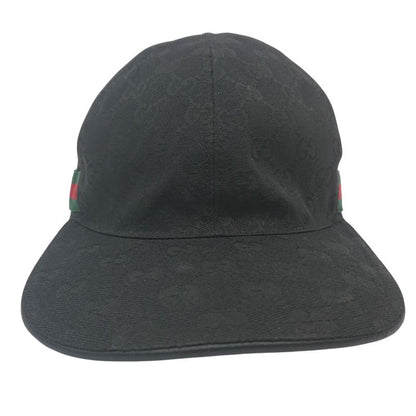 Gucci Cap Hat Sherry Line GG Canvas Black XL 60cm (23.62in)