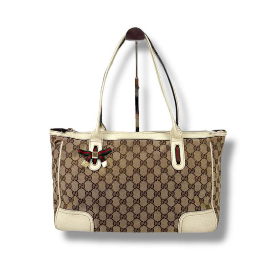 Gucci Tote Bag Sherry Line GG Canvas Brown White