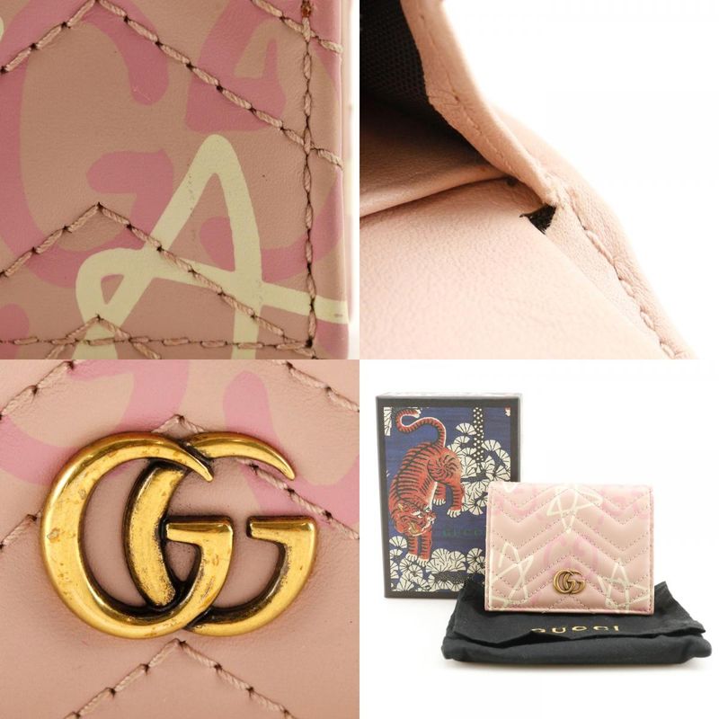 Gucci Compact Wallet GG Ghost Card Case 449421 Leather Pink Women's Bifold