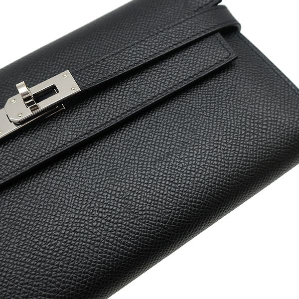 Hermes Long Wallet Kelly Wallet Long Vaux Epson Black Silver Hardware Black B