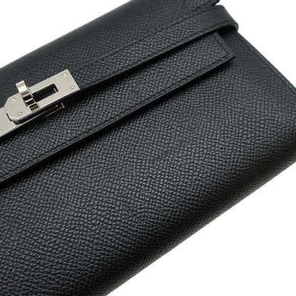 Hermes Long Wallet Kelly Wallet Long Vaux Epson Black Silver Hardware Black B