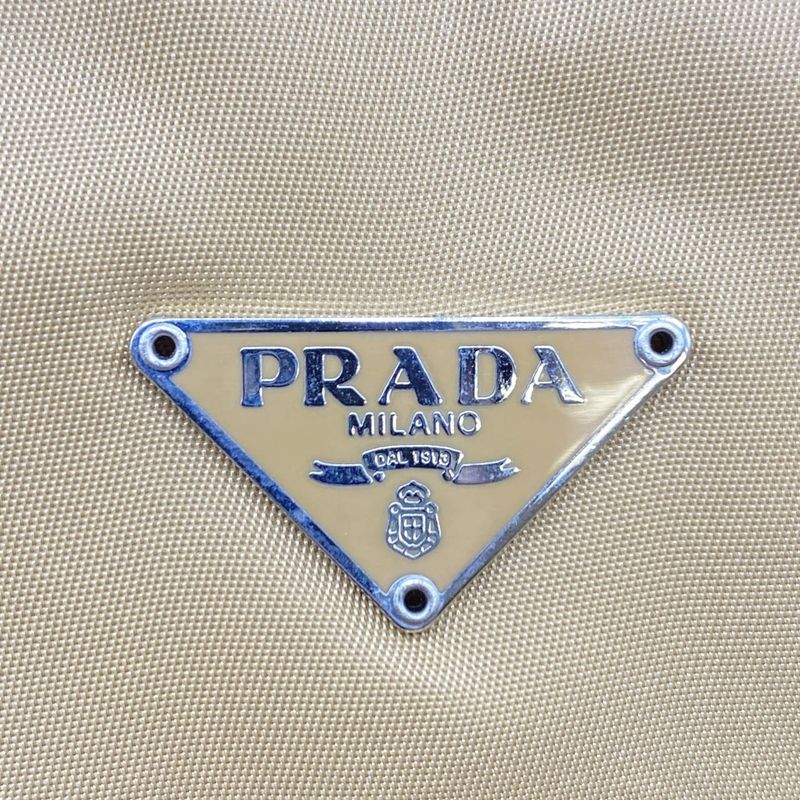 Prada Handbag Accessory Pouch Nylon Beige Ladies Men Vintage Fashion Gift