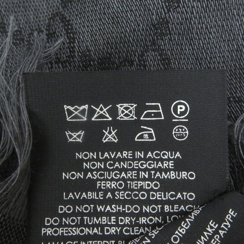 Gucci 544615 Wool Silk GG Logo Diamante Checked Fringe Stole Scarf Shawl Gray