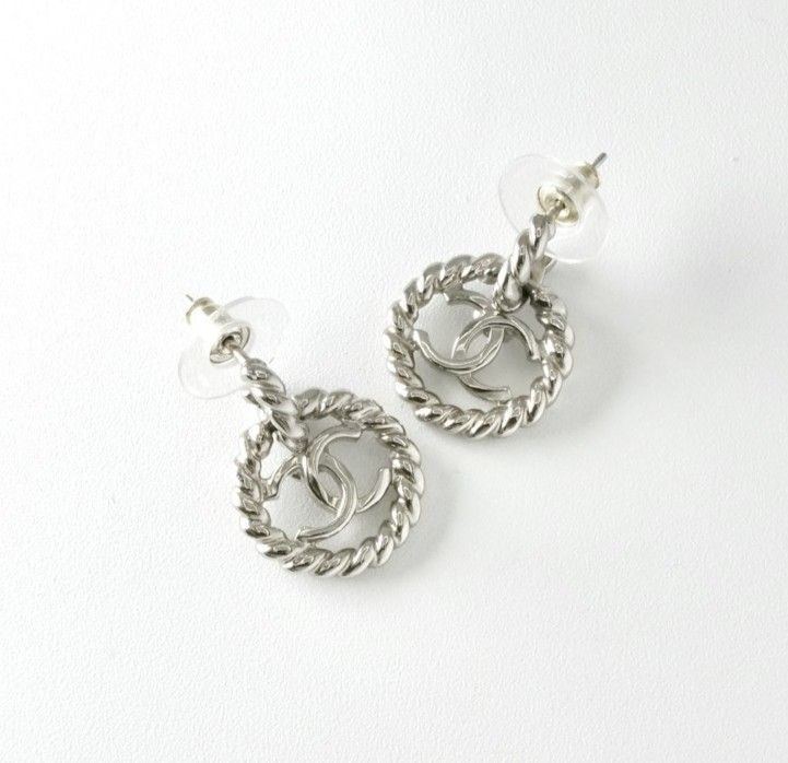 Chanel Earrings Earring Silver Coco Mark Circle