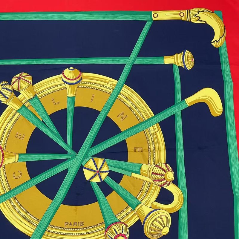 Celine Steck Printed Silk Scarf Red Navy