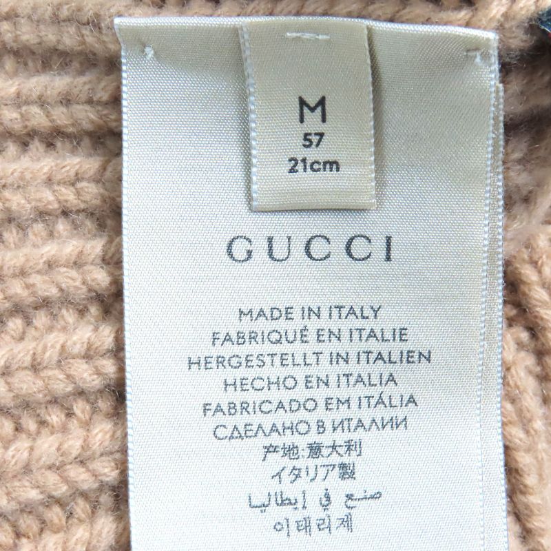 Gucci 764594 Wool Cashmere GG Marmont Double Gleather Patch Knit Cap Knit Cap