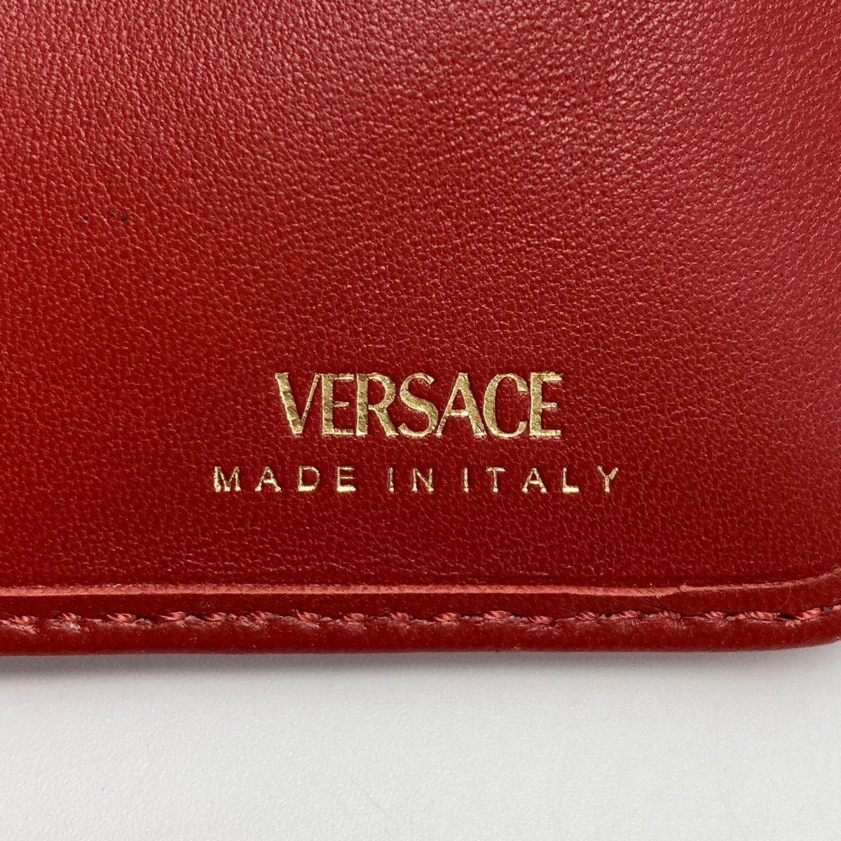 Versace Medusa Quilted Bifold Wallet Red Leather Round Zipper