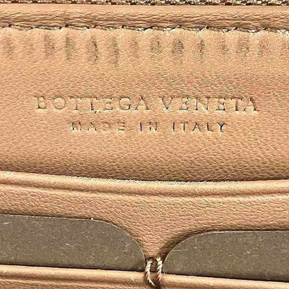 Bottega Veneta Intrecciato Beige Leather Round Zipper Wallet Long Wallet Women