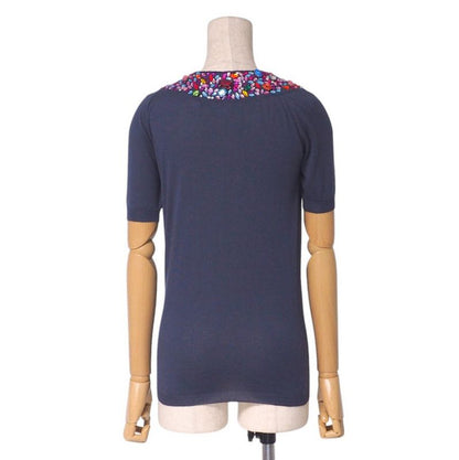 Christian DIOR Knit Size 38 Short Sleeve Knit Sweater Silk Chiffon Ribbon Bow