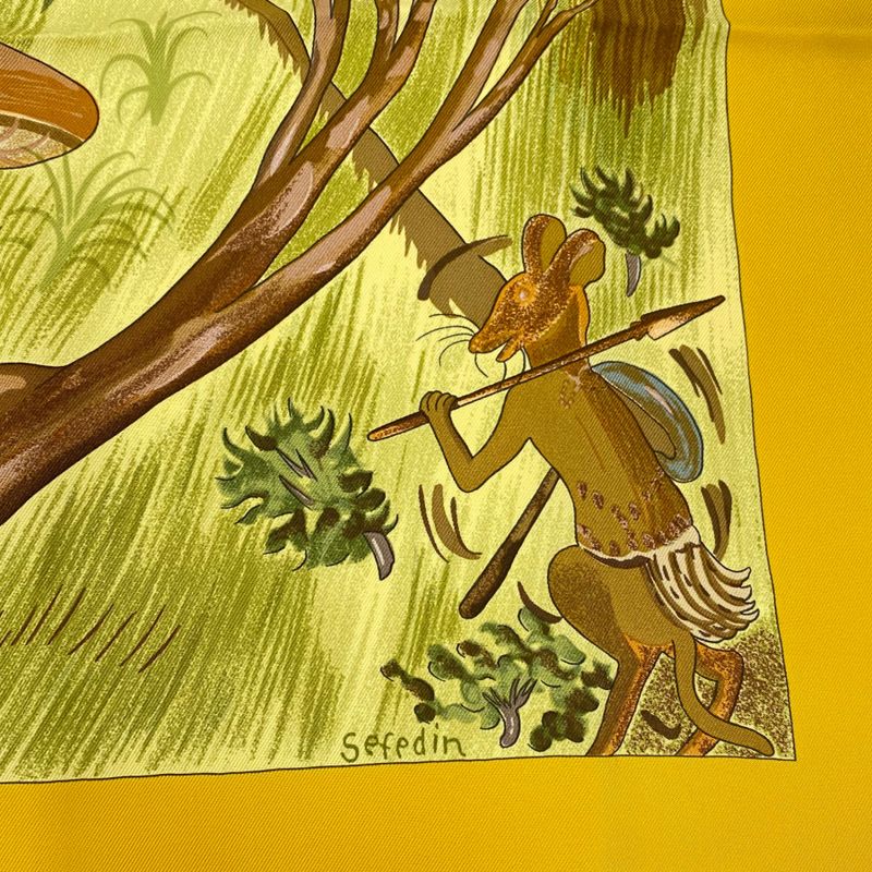 Hermes Carré 90 Scarf Silk Kuggor Tree Kugar Tree Yellow