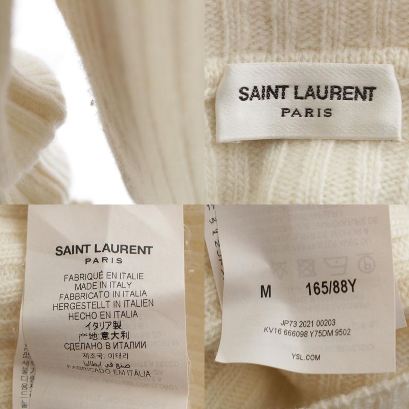 Saint Laurent 2021 Wool Cashmere YSL Logo Turtleneck Knit Sweater 666098 White M