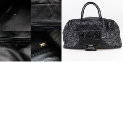 Chanel Matelasse Logo Caviar Skin And Enamel Black Women's Boston Bag