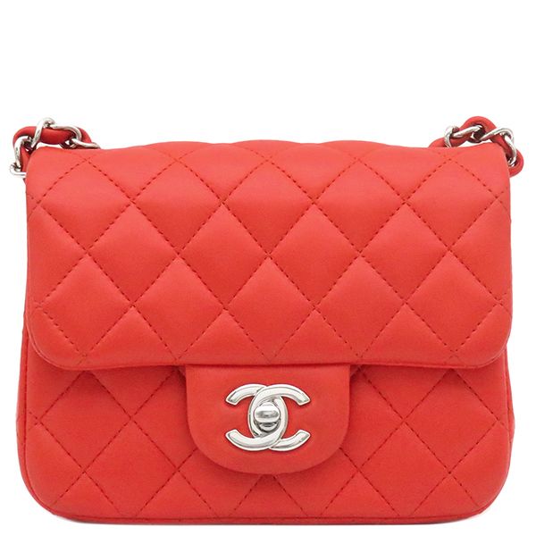 Chanel Shoulder Bag Mini Matelasse Chain Shoulder Lambskin Red Silver Hardware